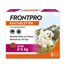 FRONTPRO Kautabletten für Hunde gegen Zecken & Flöhe Größe S 2-4kg 3 Stück